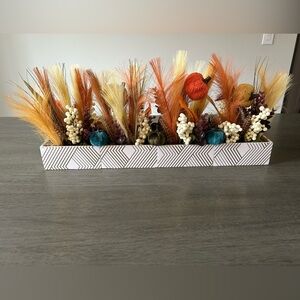 Homemade Fall Decor Flower Box with Pumpkins and Moss